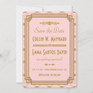 Convites Cor-de-Rosa Art Déco para Salvar a Data