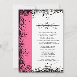 Convites cor-de-rosa de Quinceanera