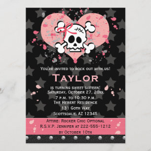 Convites cor-de-rosa do aniversário do crânio