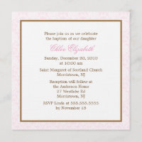 Convites cor-de-rosa do baptismo do damasco