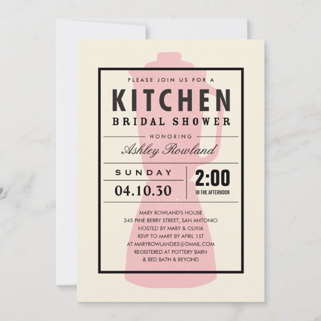 Convites cor-de-rosa do chá da cozinha do (Frente)