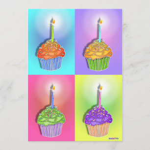 Convites - Cupcakes de aniversário de arte Pop