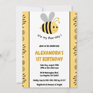 Convites de 1º aniversário de Abelha Fofo Moderno 