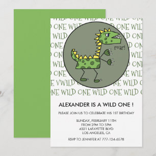 Convites de 1º aniversário de dinossauro um selvag