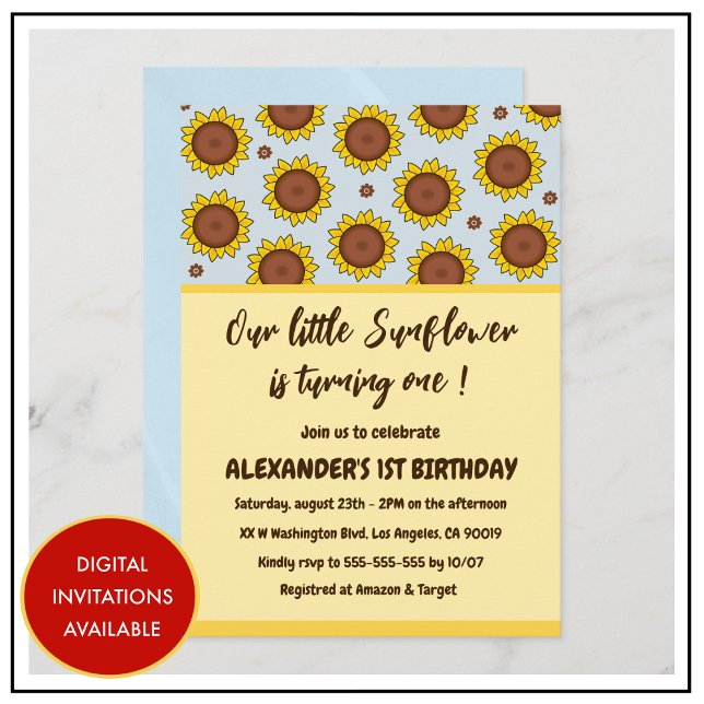 Convites de 1º aniversário de girassol fofos moder (sunflower-1st-birthday-invitations-cute-modern-boy-3)