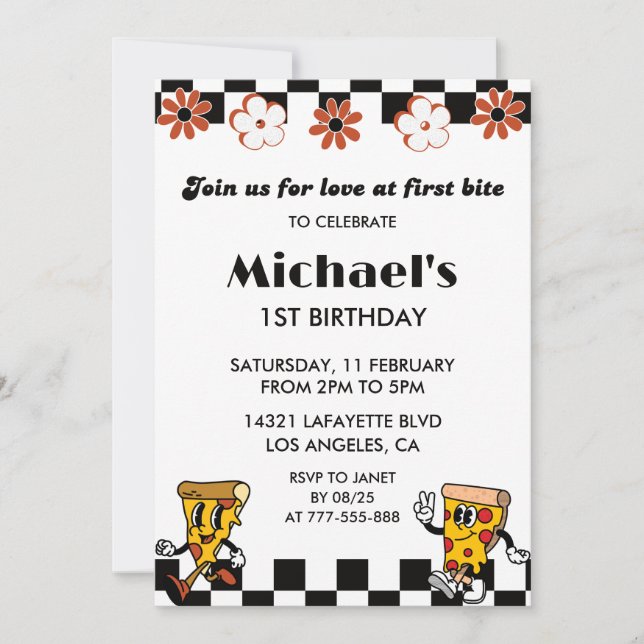 Convites de 1º Aniversário de Pizza| Festa de Pizz (Frente)