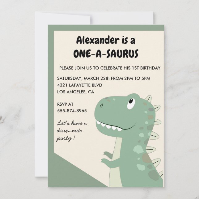 Convites de 1º aniversário do dinossauro 1 ano de  (Frente)