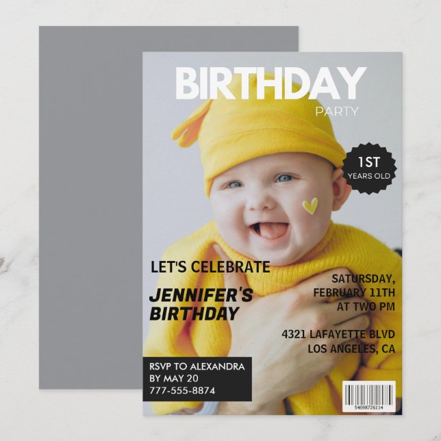 convites de 1º aniversário para ele Capa de Revist (Frente/Verso)