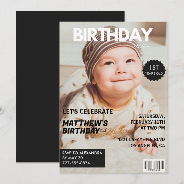 convites de 1º aniversário para ele Capa de Revist (Frente/Verso)