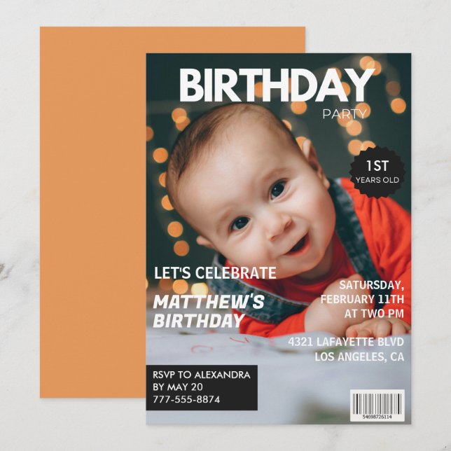 convites de 1º aniversário para ele Capa de Revist (Frente/Verso)