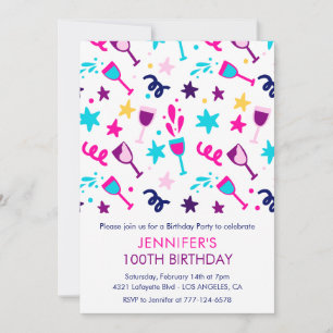 convites de 100º aniversário Cocktail Moderno Rosa