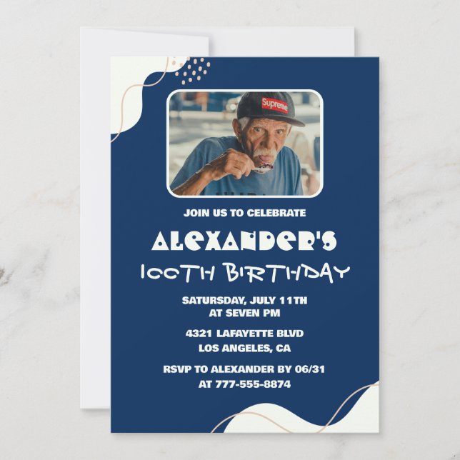 convites de 100º aniversário Homens Foto Simples A (Frente)