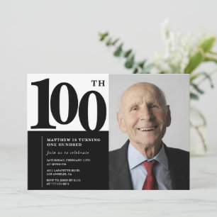 Convites de 100º aniversário preto Elegante Chique