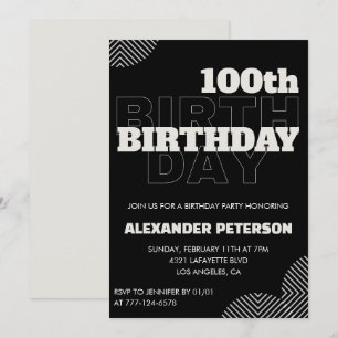 Convites de 100º aniversário preto Homens Festa
