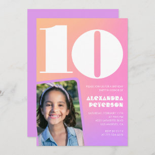 Convites de 10 anos, cor-de-rosa laranja Retro