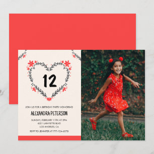 convites de 12º aniversário para ela Floral Heart