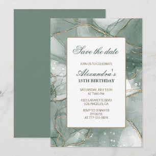 convites de 13º aniversário Salve a data Verde