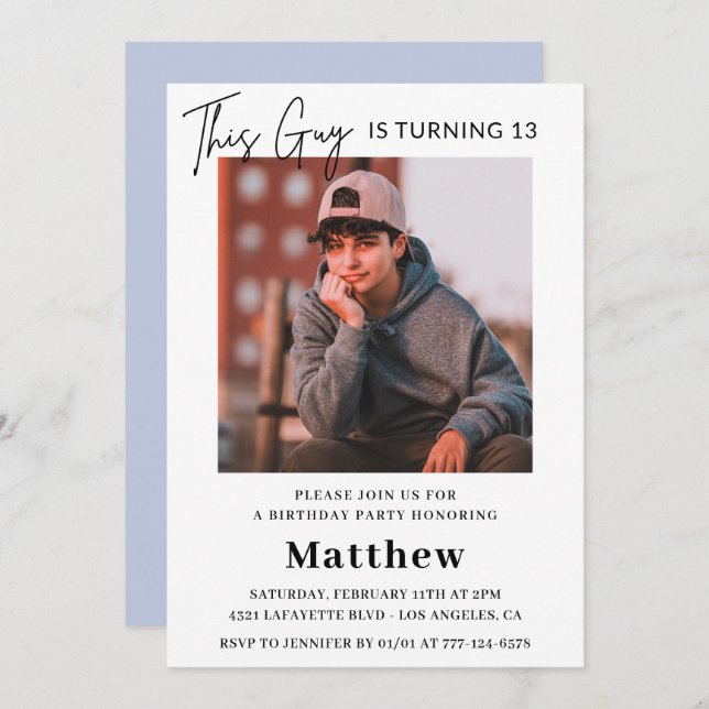 Convites de 13 de aniversário Elegante Foto de Men (Frente/Verso)
