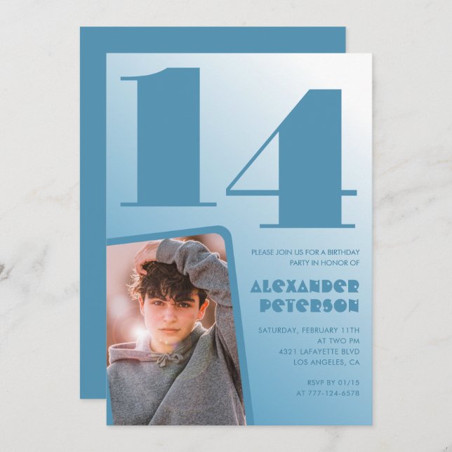 Convites de 14 de aniversário de gradiente azul Fo (Frente/Verso)