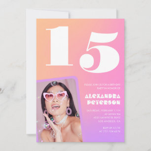 Convites de 15 anos cor-de-rosa para ela com Foto 