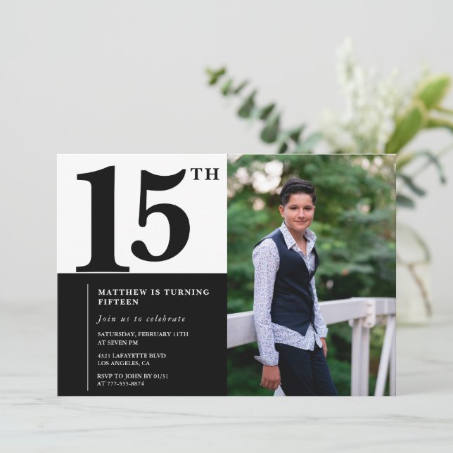 Convites de 15 anos preto Elegante Chic (Em pé/Frente)