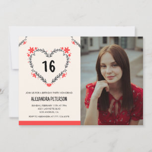 convites de 16º aniversário para ela Floral Heart