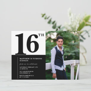 Convites de 16º aniversário preto Elegante Chique