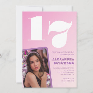 Convites de 17º aniversário cor-de-rosa Foto Retro