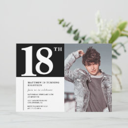 Convites de 18º aniversário Preto Moderno Chic com