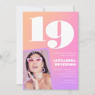 Convites de 19º aniversário rosa para ela Foto Ret