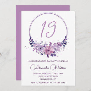 Convites de 19 anos da Elegante Roxo Floral