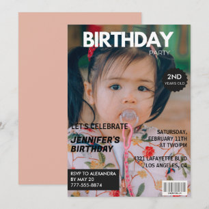 convites de 2º aniversário capa de revista menina