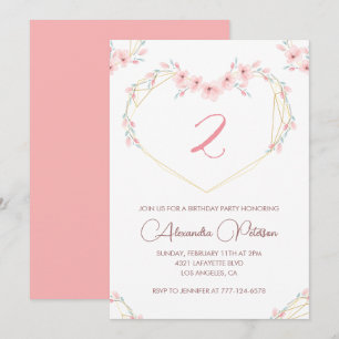 Convites de 2º aniversário elegantes Floral Rosa