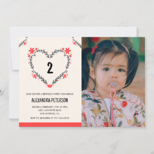 convites de 2º aniversário para ela Floral Heart