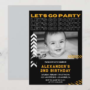 Convites de 2º aniversário preto Menino Foto Spray