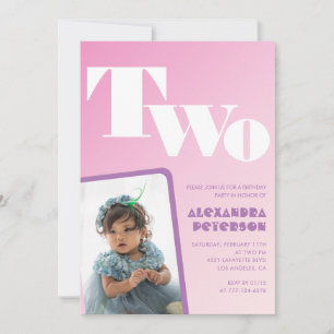 Convites de 2º aniversário rosa para menina Foto r