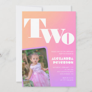 Convites de 2º aniversário rosa para sua Foto Retr