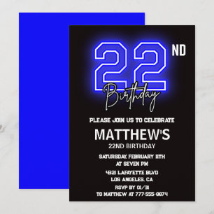 Convites de 22º aniversário Neon Preto Homens Espo