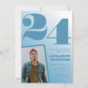 Convites de 24º aniversário com gradiente azul Men