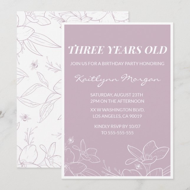 Convites de 3º aniversário elegantes Floral modern (Frente/Verso)