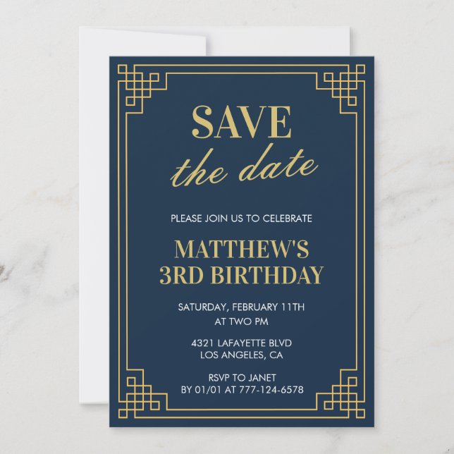 Convites de 3º aniversário Menino Save the date Az (Frente)