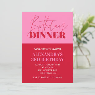 Convites de 3º aniversário rosa Jantar de Aniversá