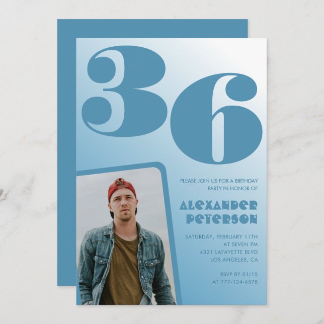 Convites de 36 anos para Gradiente de Foto de Home (Frente/Verso)