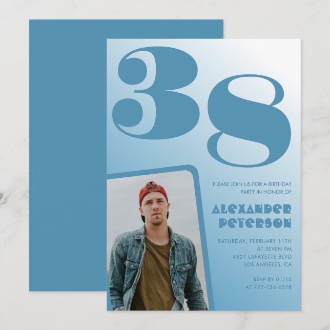 Convites de 38 anos para Gradiente de Foto Blue Me (Frente/Verso)