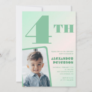 Convites de 4º aniversário com gradiente verde Fot