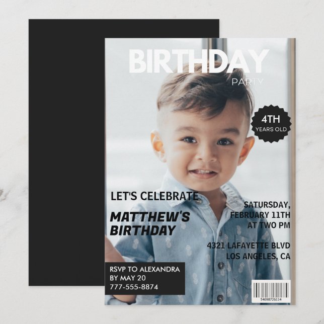convites de 4º aniversário para ele Capa de Revist (Frente/Verso)