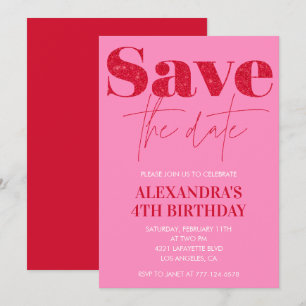 Convites de 4º aniversário rosa Save the date Chic