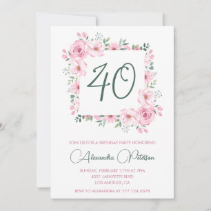 convites de 40º aniversário Floral Elegante Rosa