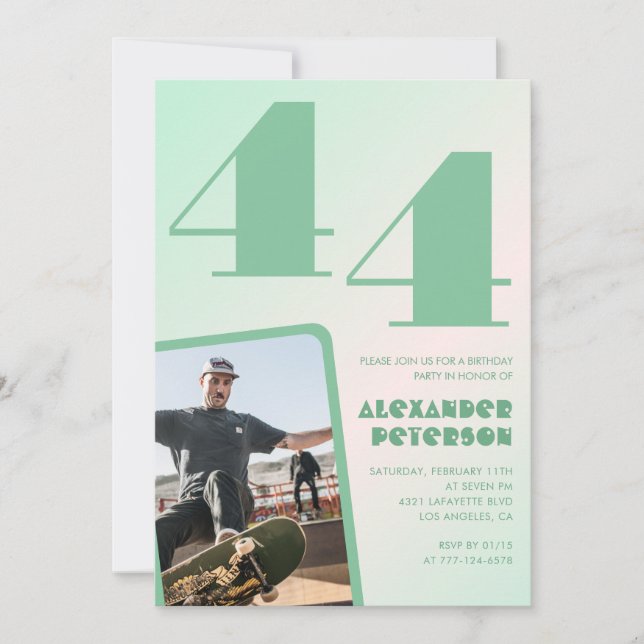 Convites de 44 de aniversário de gradiente verde F (Frente)