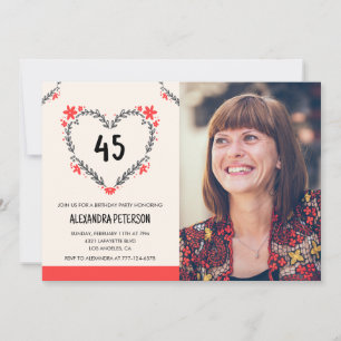 Convites de 45 anos para o coração floral